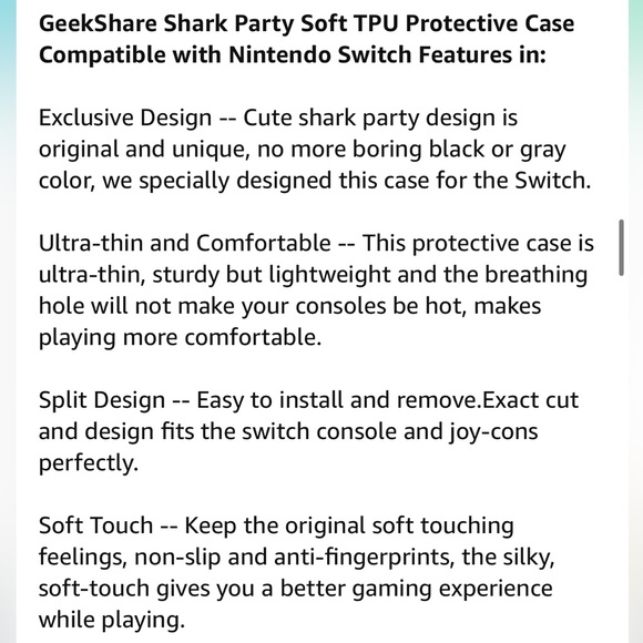 GeekShare Nintendo Switch Cover Case- Shark Party - Picture 8 of 8